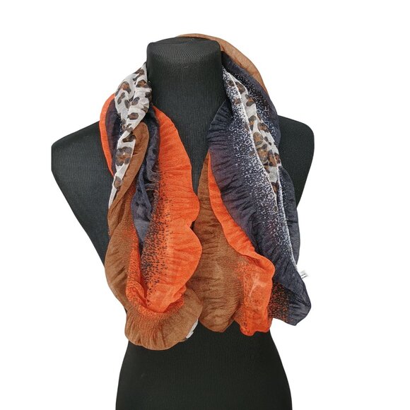 Animal Print Infinity Scarf With Leopard & Orange Pattern By Lavelle - Picture 4 of 5
